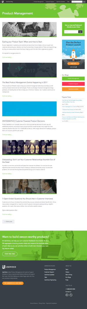 Blog page inspiration - saas UserVoice