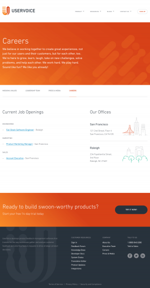 Jobs page inspiration - saas UserVoice