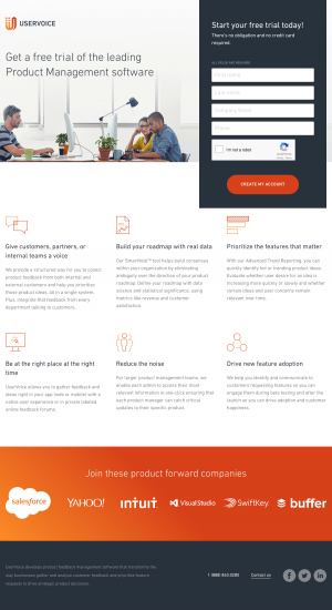 Signup page inspiration - saas UserVoice